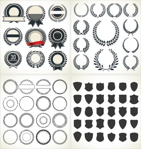 Set of empty retro vintage frames laurels badges and stamps vector