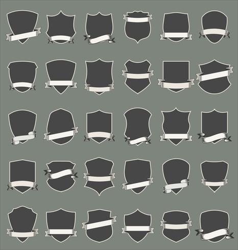 Shields and stylish retro ribbon collection isolated on white background vector