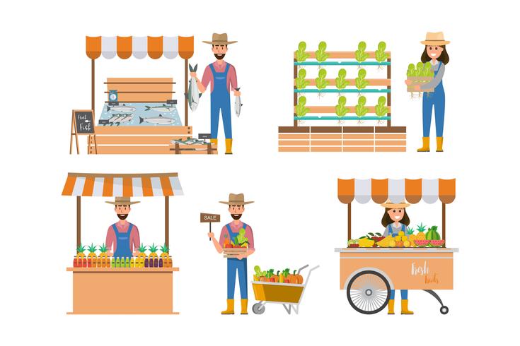 happy farmer cartoon in many characters set  vector