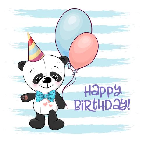 Ilustración de un panda de dibujos animados lindo con globos vector