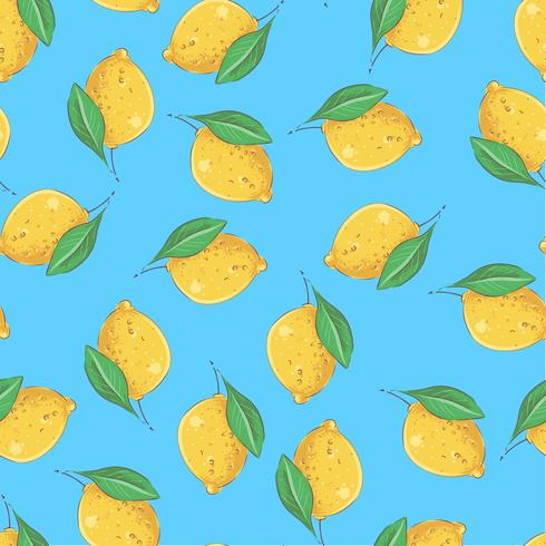 Limones inconsútiles del amarillo del modelo en un fondo azul. Ilustración vectorial vector