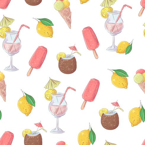 Seamless pattern ice cream cocktail fruit. Vector illustration.