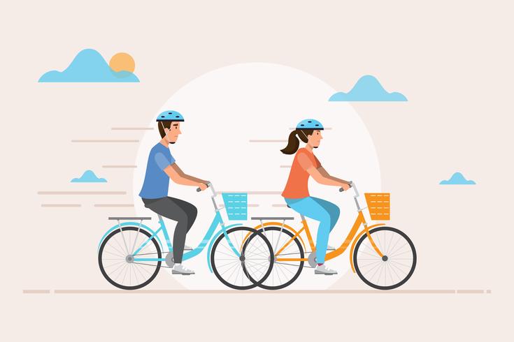Hombre y mujer andan en bicicleta. Ilustración vectorial vector