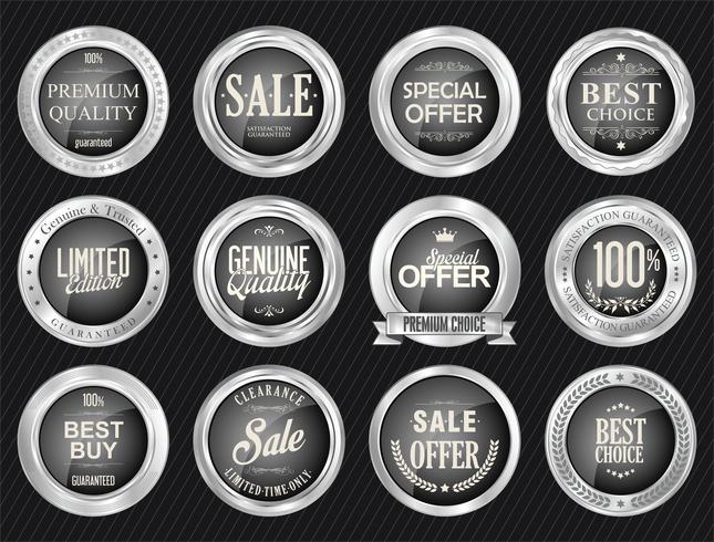 Luxury premium silver badges and labels vector