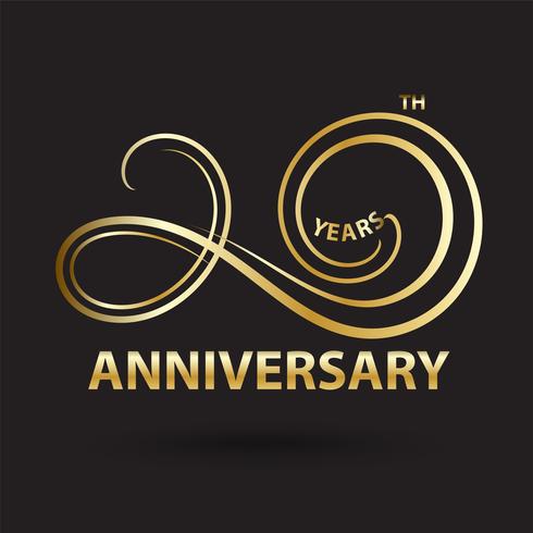 golden 20th anniversary logo and sign, gold celebration symbol  vector