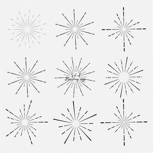 Set of sunburst style isolated on white background, Bursting rays vector illustration.