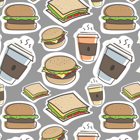 Dibujado a mano de comida rápida y hamburguesas patrón de fondo. Ilustracion vectorial vector