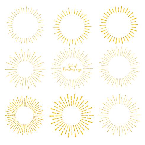 Set of golden sunburst style isolated on white background, Bursting rays vector illustration.