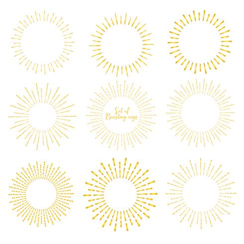 Set of golden sunburst style isolated on white background, Bursting rays vector illustration.