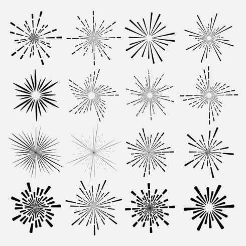 Set of sunburst style isolated on white background, Bursting rays vector illustration.