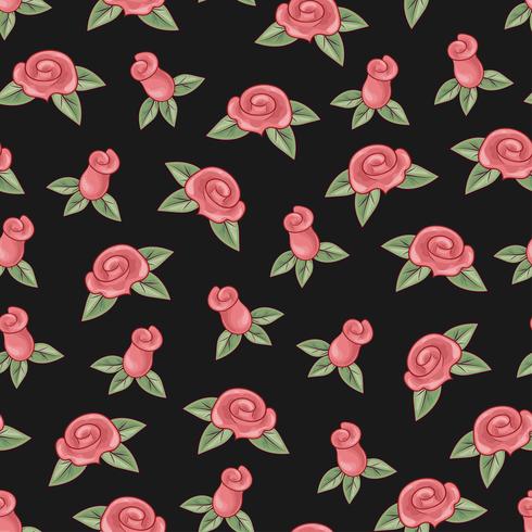 Roses seamless pattern on black background. Hand drawing. Vector ...