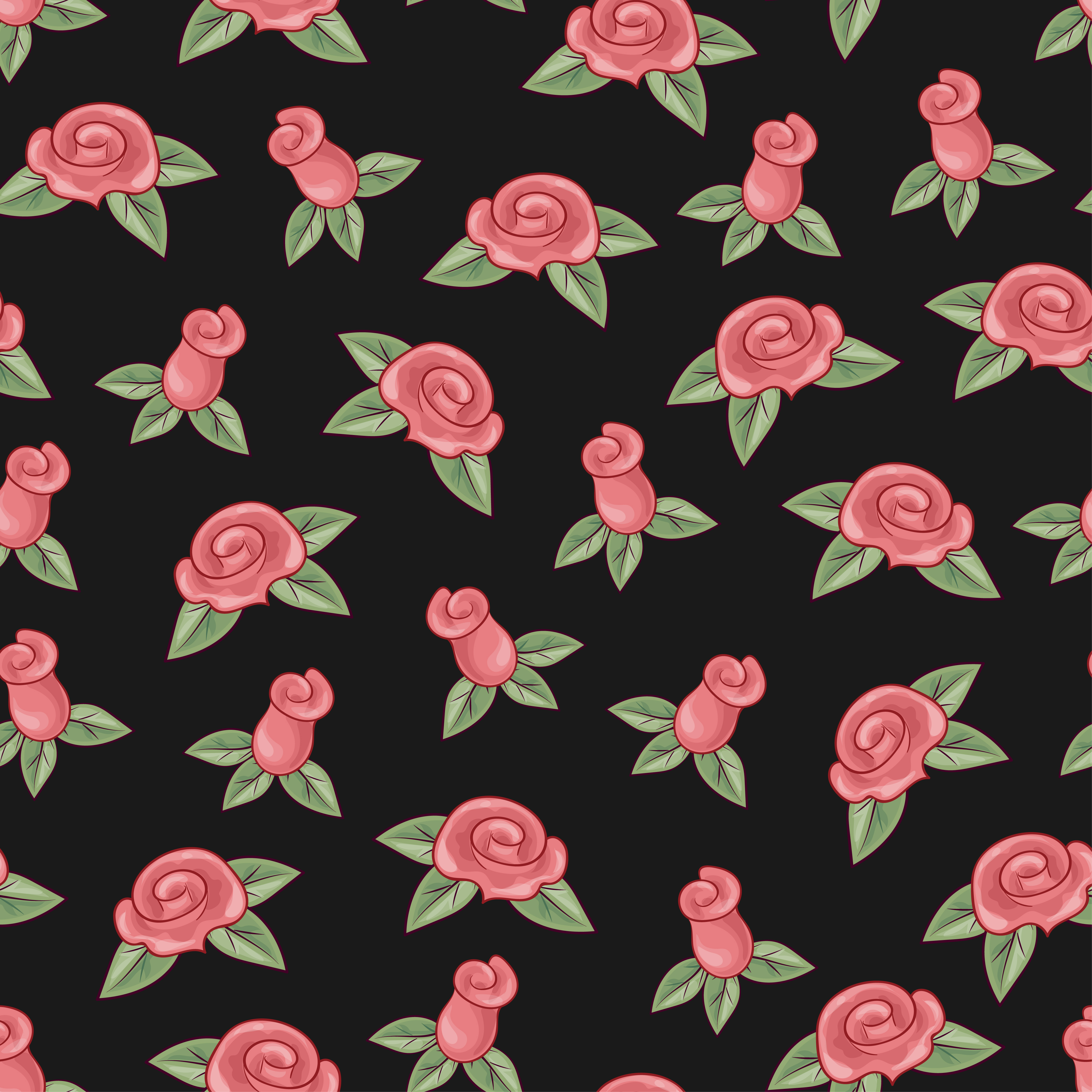 Roses seamless pattern on black background. Hand drawing. Vector ...