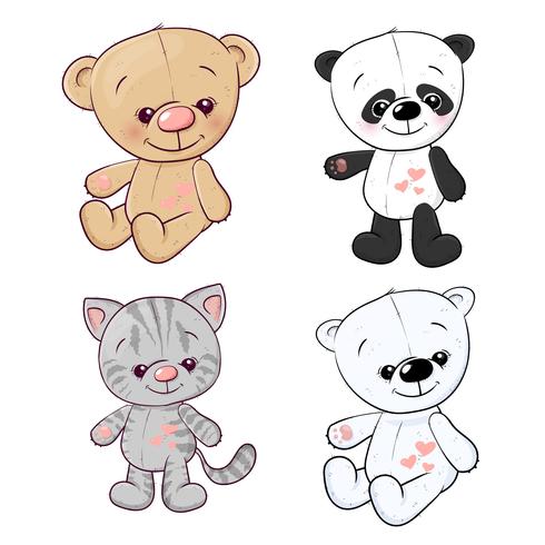 Set panda cub kitten teddy bear hare. Hand drawing. Vector illustration