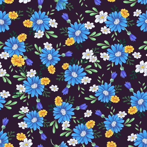 Wild flowers seamless pattern. Hand drawing Vector illustration