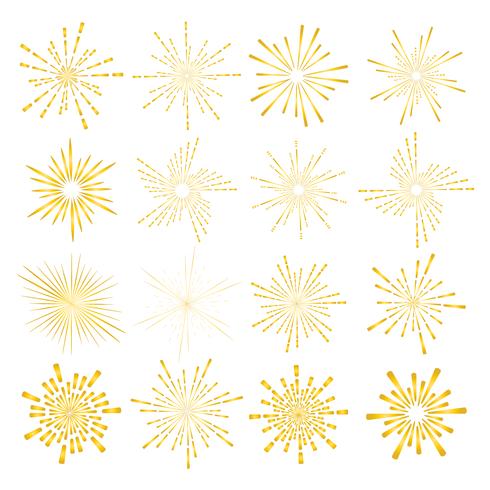Set of golden sunburst style isolated on white background, Bursting rays vector illustration.