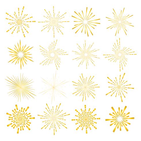 Set of golden sunburst style isolated on white background, Bursting rays vector illustration.