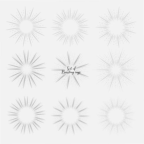 Set of sunburst style isolated on white background, Bursting rays vector illustration.