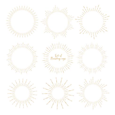 Set of golden sunburst style isolated on white background, Bursting rays vector illustration.