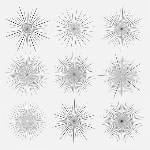 Set of sunburst style isolated on white background, Bursting rays vector illustration.