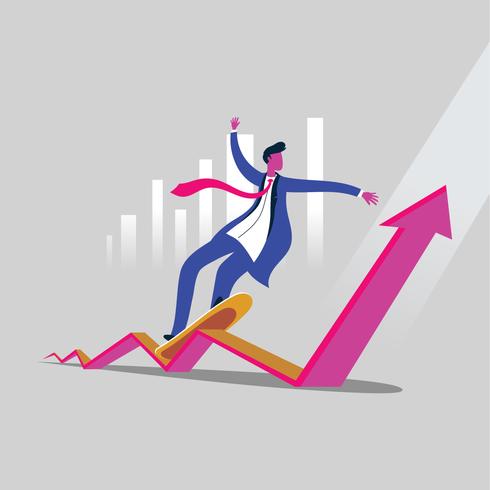 Businessman on Snowboard on Growth Arrow of Graph vector