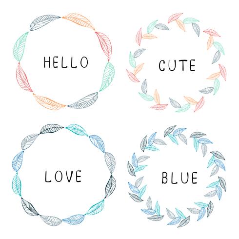 Set of leaf round frame, Hand drawn flowers, Botanical composition. Vector illustration.