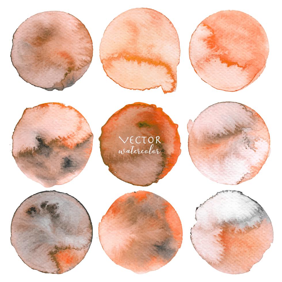 Orange watercolor circle set on white background, Vector illustration