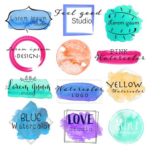 Watercolor logo set, Feminine logo design set, Colorful vector Illustration.