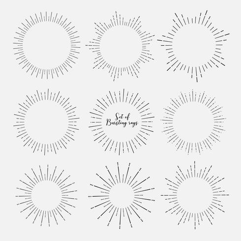 Set of sunburst style isolated on white background, Bursting rays vector illustration.