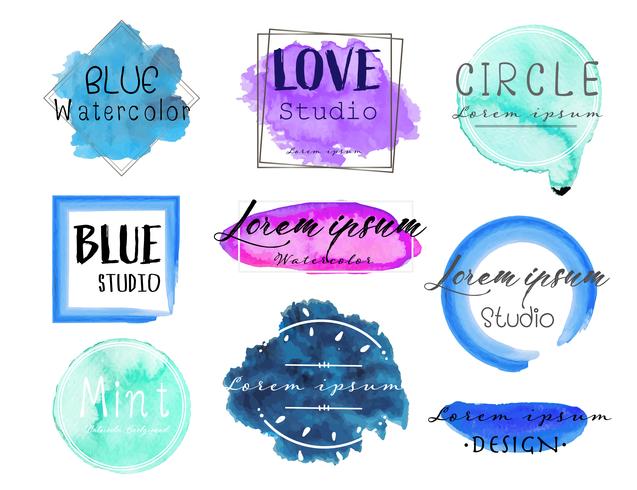 Watercolor logo set, Feminine logo design set, Colorful vector Illustration.