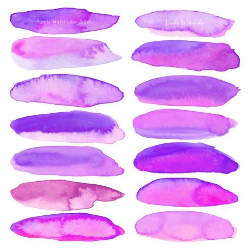 Set of purple watercolor on white background, Brush stroke watercolor, Vector illustration.