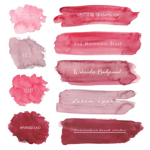 Set of red watercolor background, Brush stroke logo, Vector illustration.