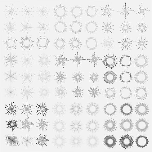 El sistema de estilo del resplandor solar aislado en el fondo blanco, estallando irradia el ejemplo del vector. vector