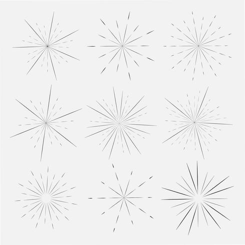 Set of sunburst style isolated on white background, Bursting rays vector illustration.