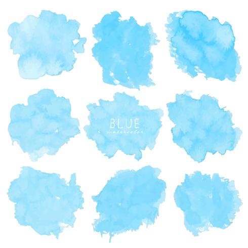 Set of blue watercolor on white background, Brush stroke watercolor, Vector illustration.