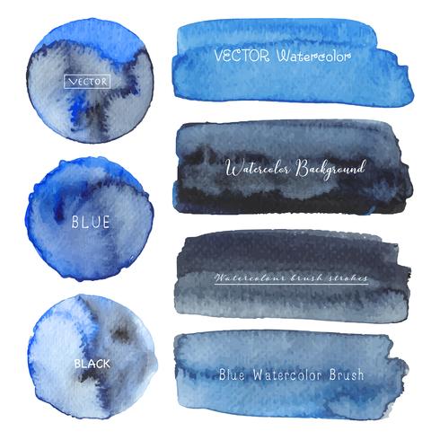 Set of blue watercolor on white background, Brush stroke watercolor, Vector illustration.