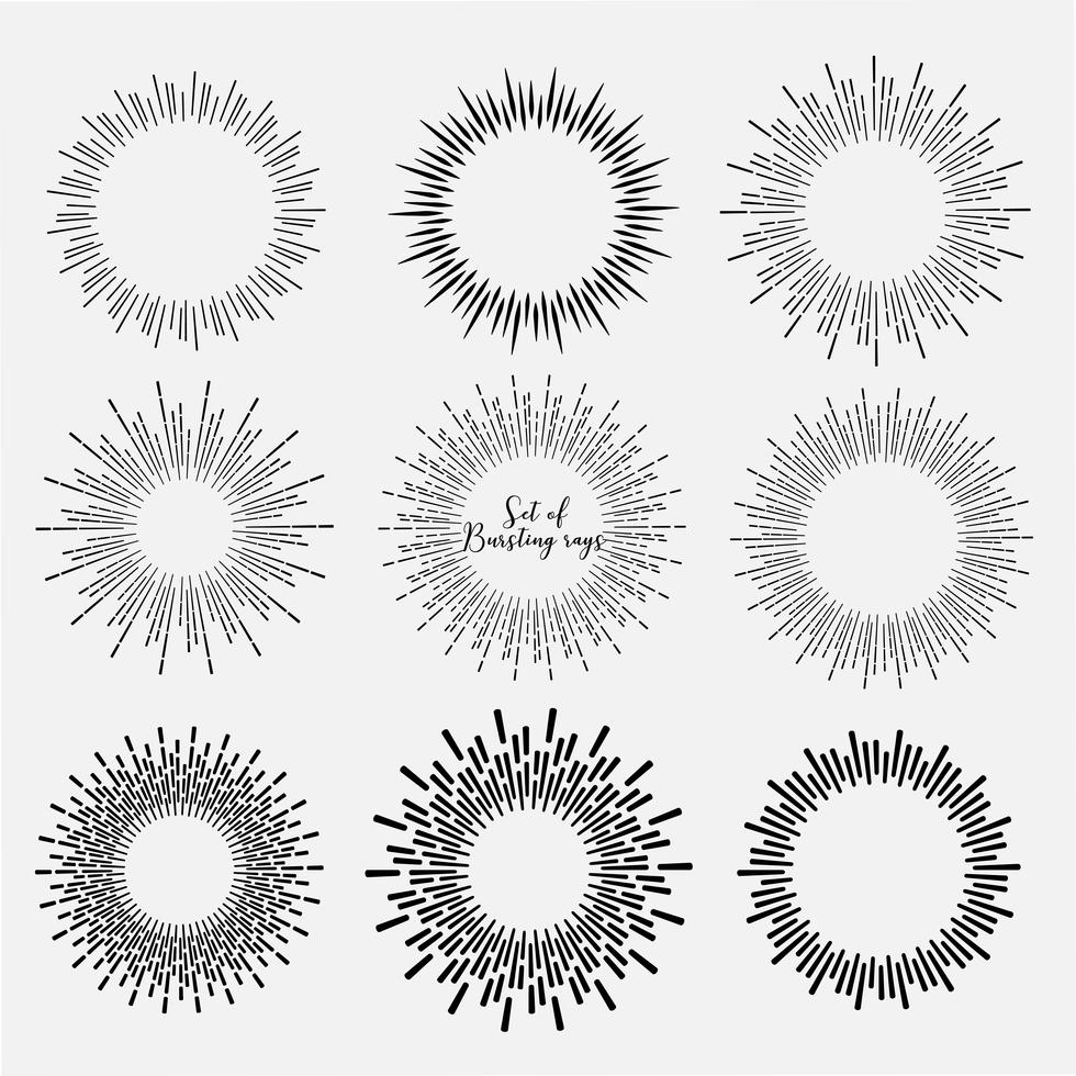 Set Of Sunburst Style Isolated On White Background Bursting Rays