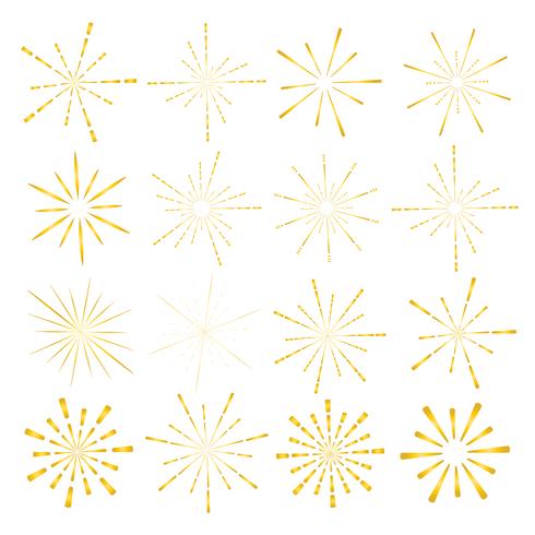 Set of golden sunburst style isolated on white background, Bursting rays vector illustration.