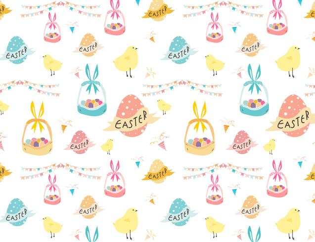 Happy easter pattern background, Cute easter pattern for kids, Vector illustration.