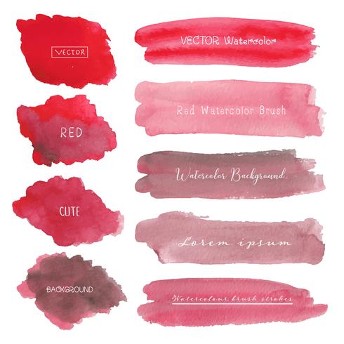 Set of red watercolor background, Brush stroke logo, Vector illustration.