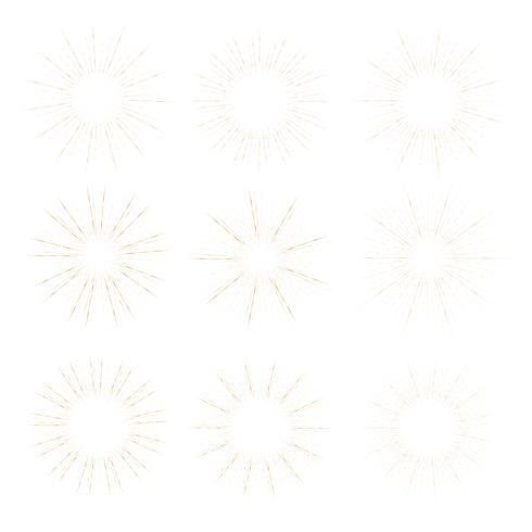 Set of golden sunburst style isolated on white background, Bursting rays vector illustration.