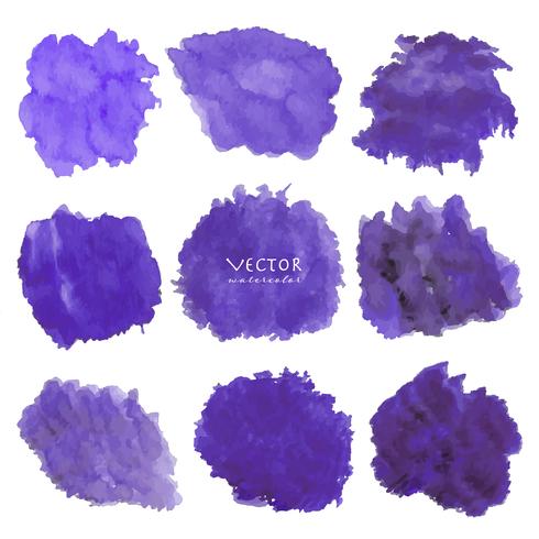 Set of purple watercolor on white background, Brush stroke watercolor, Vector illustration.