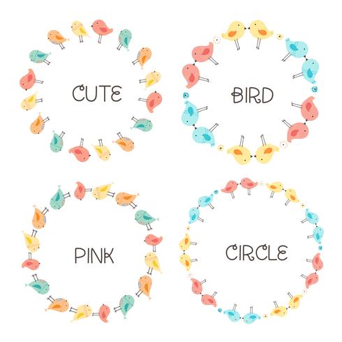 Vector Set Of Cute Bird Round Frames For Decoration. Vector Illustration. 