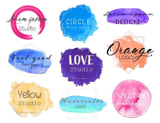 Watercolor logo set, Feminine logo design set, Colorful vector Illustration.