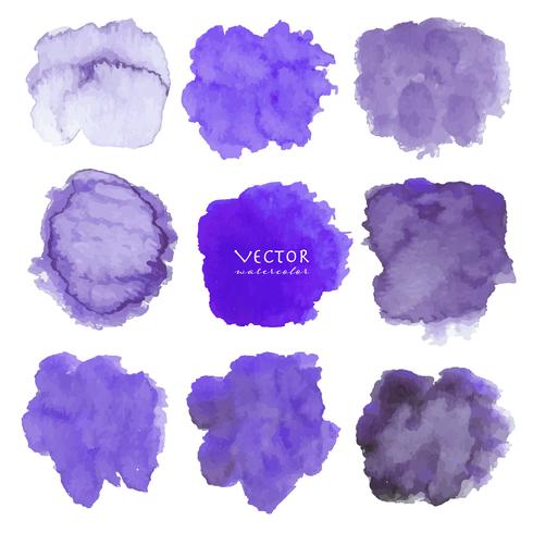 Set of purple watercolor on white background, Brush stroke watercolor, Vector illustration.