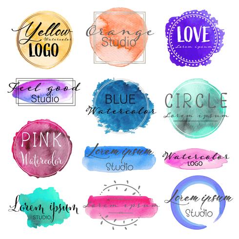 Watercolor logo set, Feminine logo design set, Colorful vector Illustration.