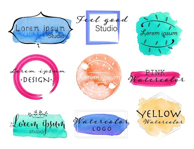Watercolor logo set, Feminine logo design set, Colorful vector Illustration.