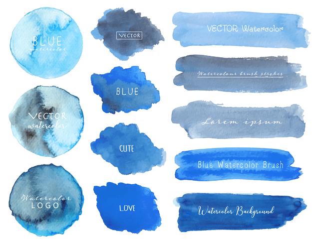 Set of blue watercolor on white background, Brush stroke watercolor, Vector illustration.