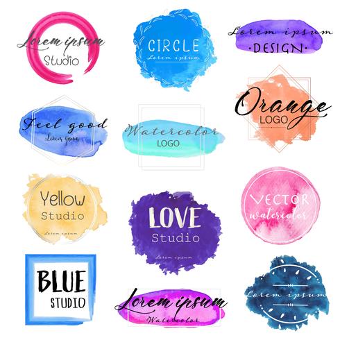 Watercolor logo set, Feminine logo design set, Colorful vector Illustration.