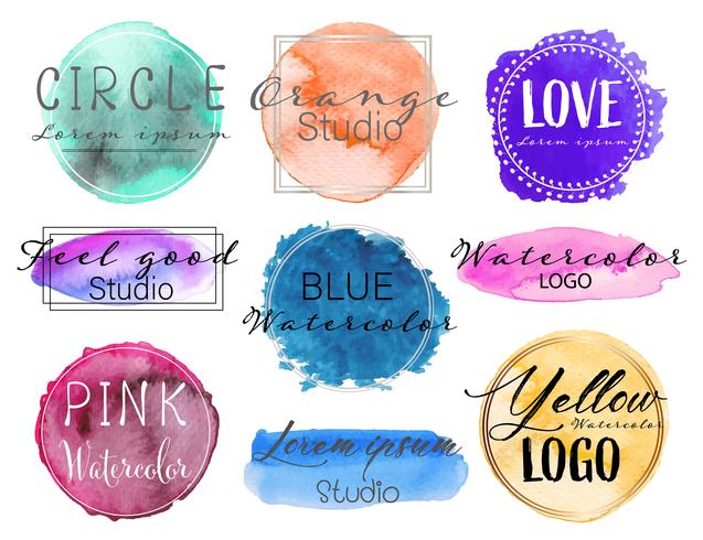 Watercolor logo set, Feminine logo design set, Colorful vector Illustration.