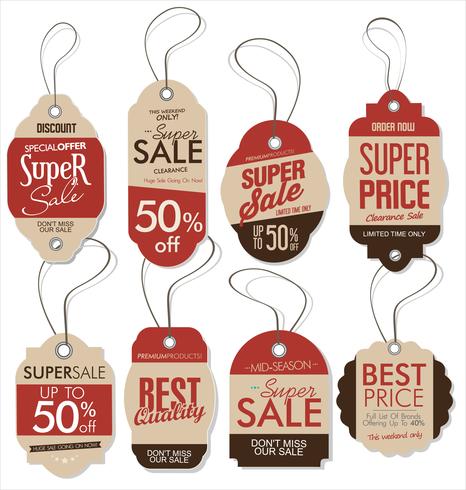 Paper price tag retro vintage style design vector collection 